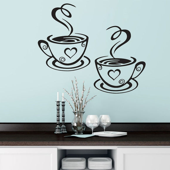 Double Coffee Cups Wall Stickers Beautiful Design tea Cups